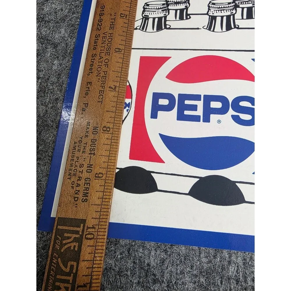 Vintage Pepsi Cola Advertisement Sign 16-Oz Non-Returnable Bottles Red/Blue Logo